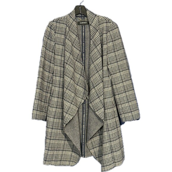 Ellen Tracy Jackets & Blazers - New Ellen Tracy Women’s XS Wool Open Front Coat Navy Cream Houndstooth  Pockets